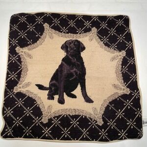 Loie Black Labrador Dog Tapestry Pillow Cover Beige‎ Velvet Zipper Accent 18x18"